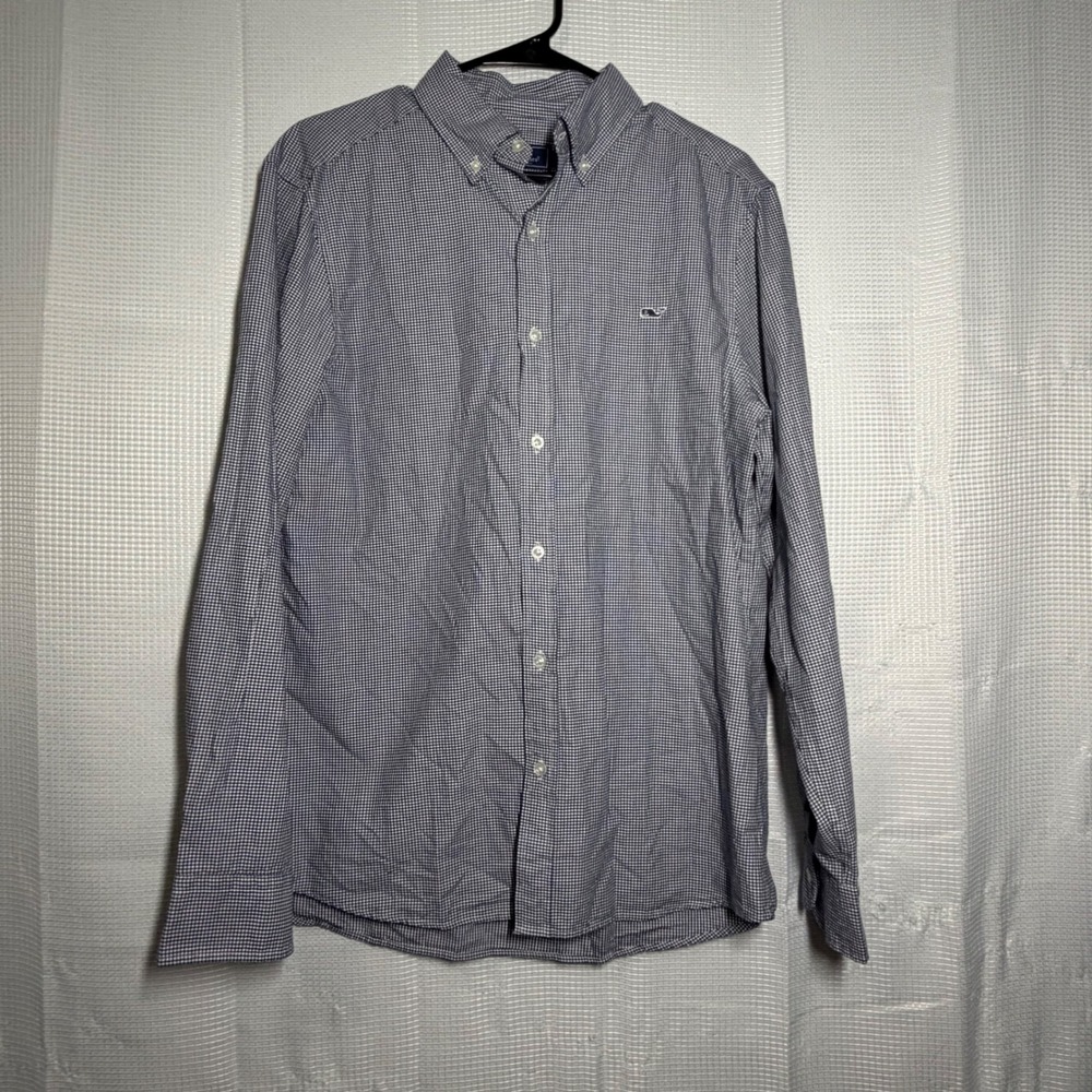 Vineyard Vines Shirt Cotton Gingham Whale Logo Classic Fit Preppy Navy